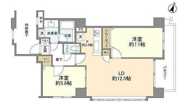 クレアール八重洲通(2LDK/8階)の間取り写真
