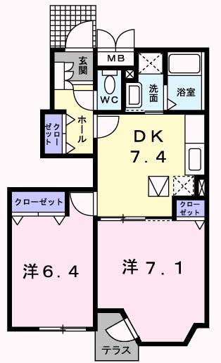 メゾンドカルムD(2DK/1階)の間取り写真
