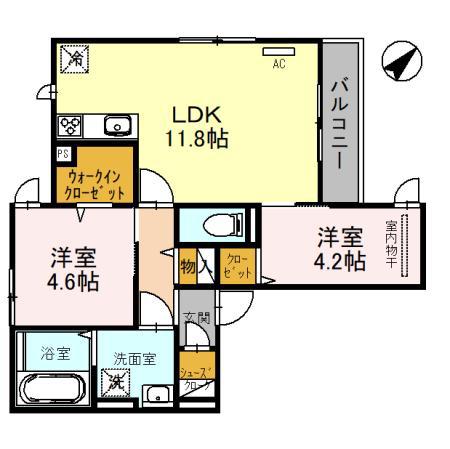 アムールメゾンII(2LDK/2階)の間取り写真