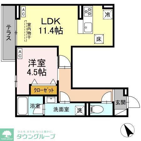 セレスティア桜上水(1LDK/1階)の間取り写真