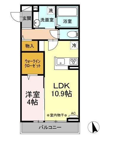 クレール渚 S(1LDK/1階)の間取り写真