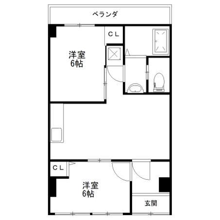 本町マンション(2LDK/4階)の間取り写真