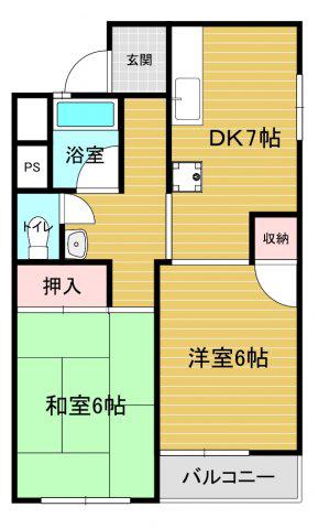 泉ヶ丘コーポラス A棟(2DK/7階)の間取り写真