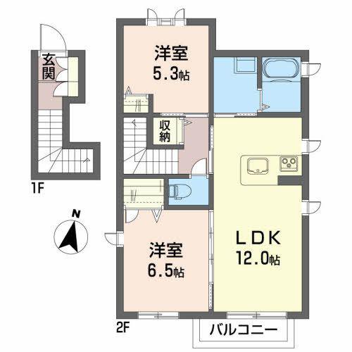 シャーメゾン キーファー(2LDK/2階)の間取り写真