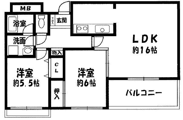エスパシオ西田辺(2LDK/7階)の間取り写真