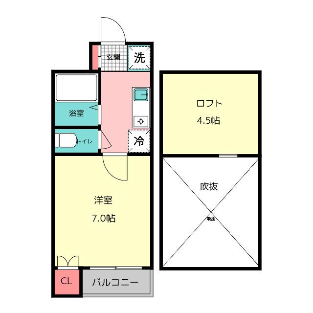 ドルチェ博多II(1K/2階)の間取り写真