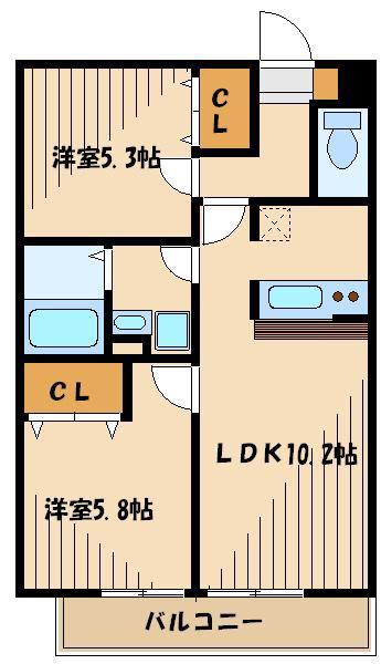 フィオーレ(2LDK/2階)の間取り写真