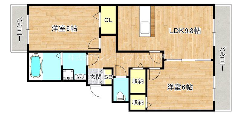 アビーロード巽東(2LDK/2階)の間取り写真