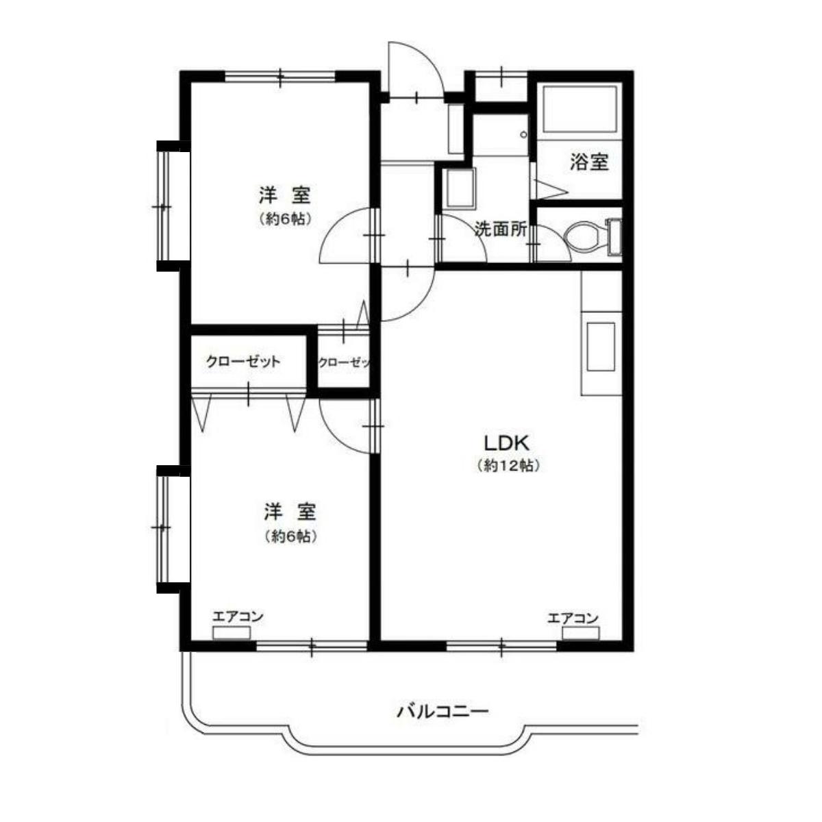かやとマンション 208(2LDK/2階)の間取り写真