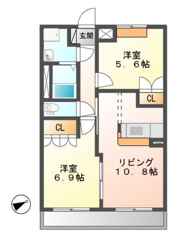 ルアール(2LDK/2階)の間取り写真