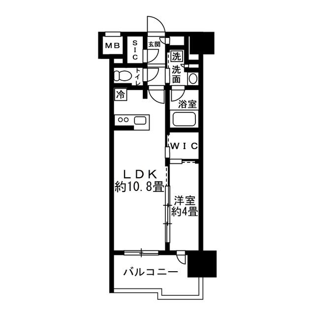 オープンレジデンシア博多住吉(1LDK/14階)の間取り写真