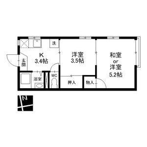 タウニー若竹(2K/1階)の間取り写真