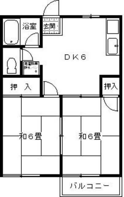 パールハイツD棟(2DK/2階)の間取り写真