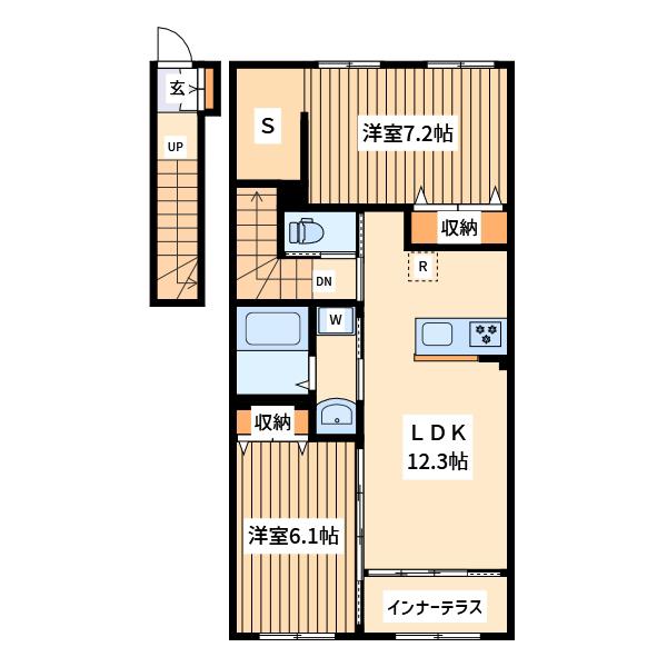 つくばエクスプレス 柏の葉キャンパス駅 徒歩18分 2階建 築1年(2LDK/2階)の間取り写真