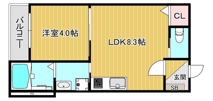 サフィールロジェ大阪城公園(1LDK/1階)の間取り写真