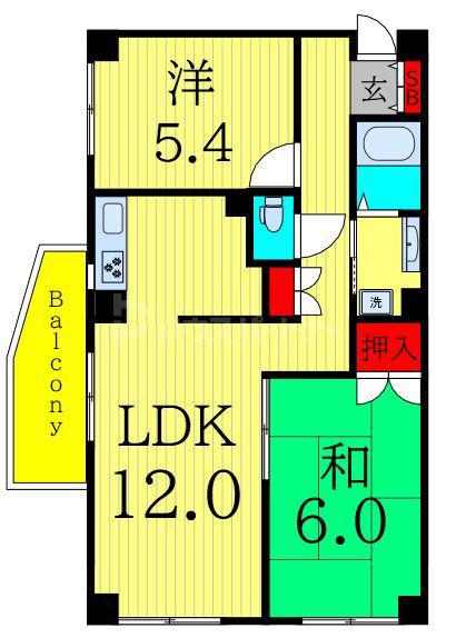 KIRAKU2 A(2LDK/10階)の間取り写真