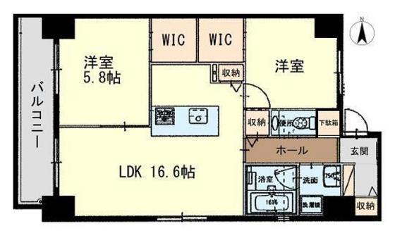 ガーデン富田町(2LDK/10階)の間取り写真