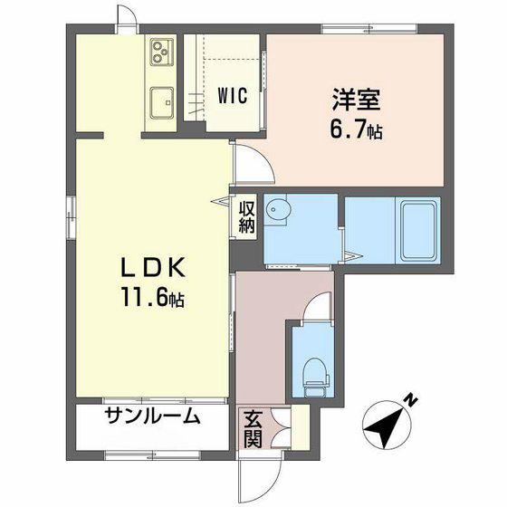 アーバンスクエア B棟(1LDK/1階)の間取り写真
