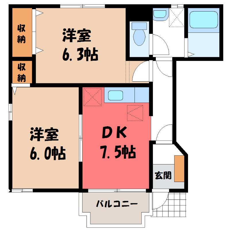 アルテナードA(2DK/1階)の間取り写真