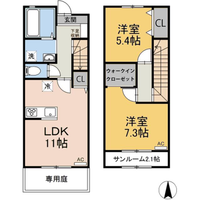 ミラヴィルタス 東(2SLDK/1階)の間取り写真