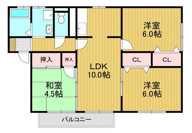 ドミールF(3LDK/1階)の間取り写真