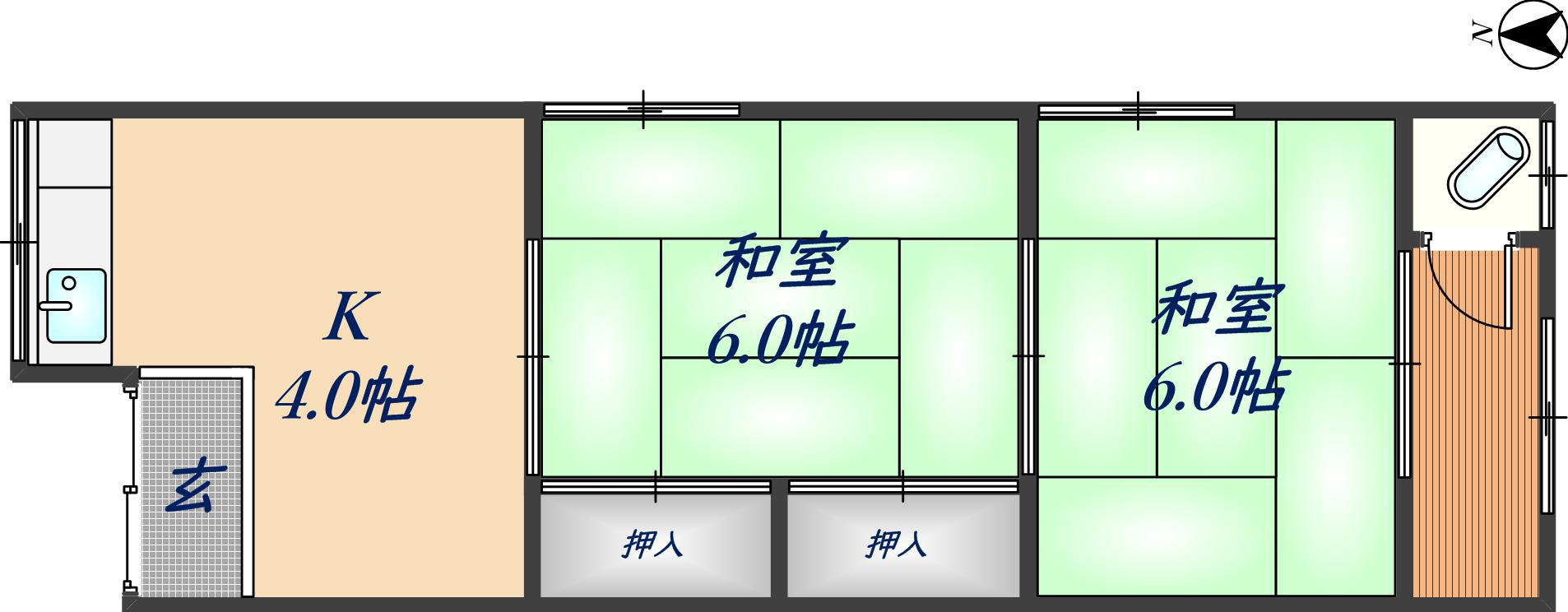ハイツ石村(2K/1階)の間取り写真