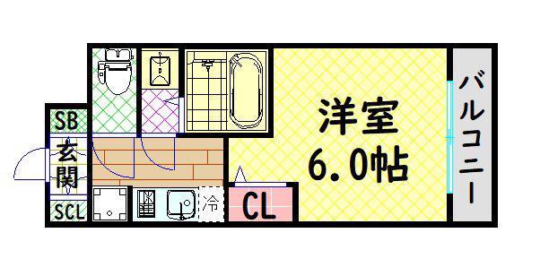 エステムコート中之島GATEII(1K/8階)の間取り写真