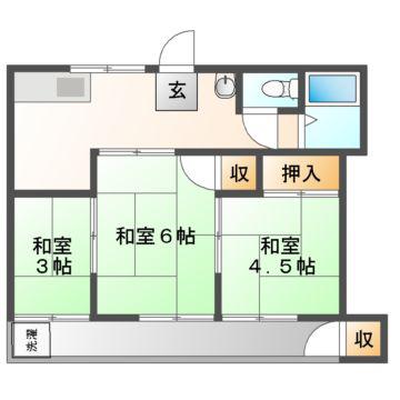 浜風コーポ2棟(3K/1階)の間取り写真