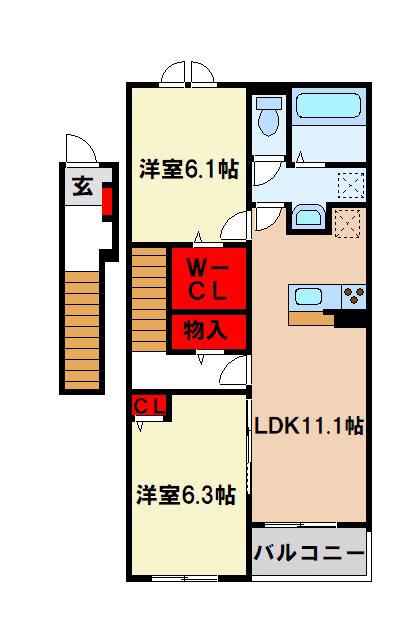 ヴィア ラッテアV(2LDK/2階)の間取り写真