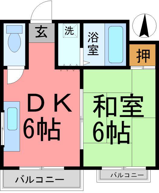 ベラカーサ夙川(1DK/2階)の間取り写真