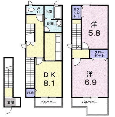 さくらヒルズII(2DK/2階)の間取り写真