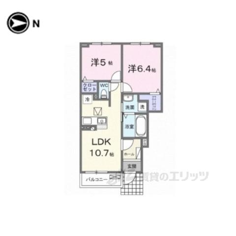 ファインビレB(2LDK/1階)の間取り写真
