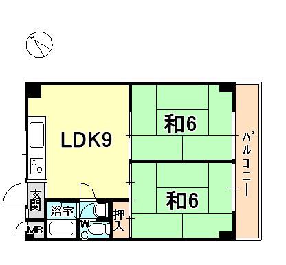 リバ-サイド甲陽園(2LDK/3階)の間取り写真