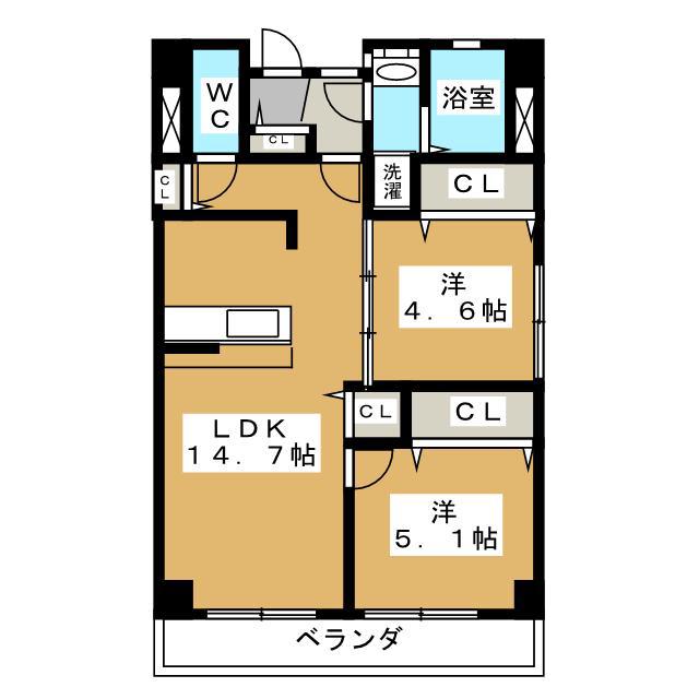 ノーブルヴィラ恩田(2LDK/3階)の間取り写真