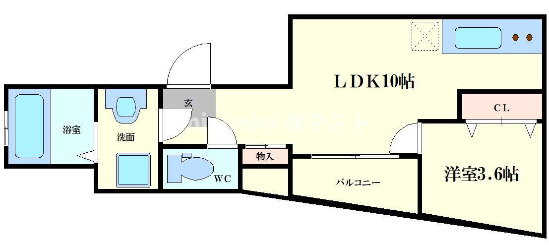 リバーサイド北堀江(1LDK/4階)の間取り写真