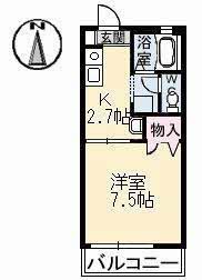 コロニーKB棟(1K/2階)の間取り写真