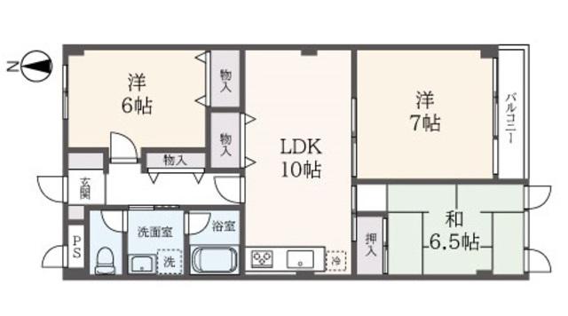 ヘリオス天神町レジデンス第一(3LDK/4階)の間取り写真