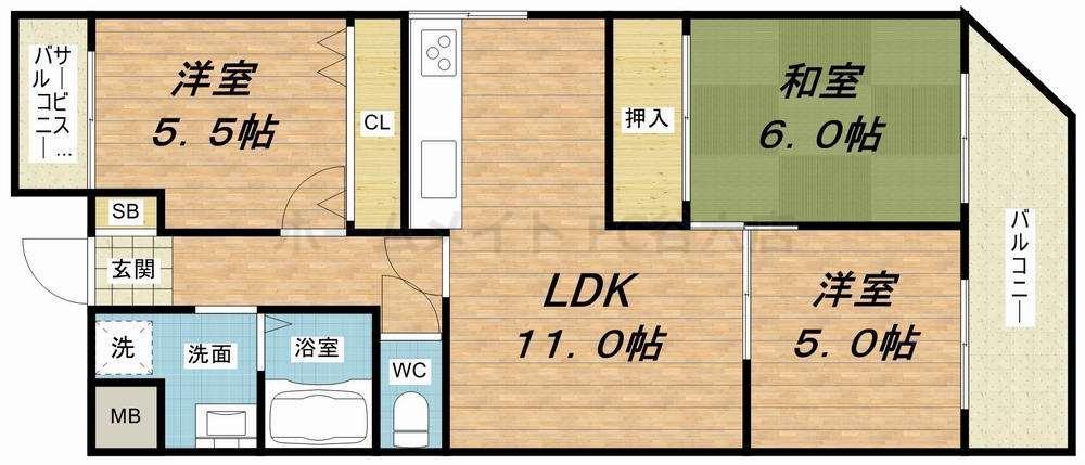ウィステリア今里(3LDK/8階)の間取り写真