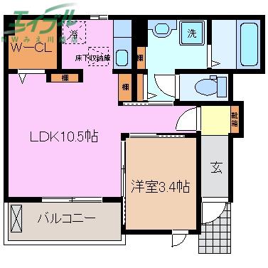 ツヴァイ中川(1LDK/1階)の間取り写真
