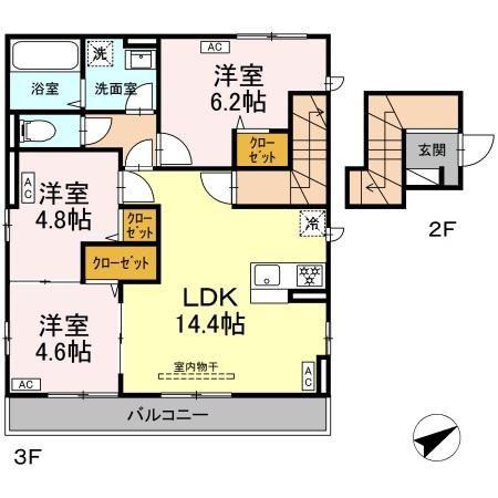 セレスティア江北(3LDK/3階)の間取り写真