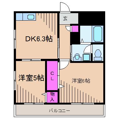 プルミエール(2DK/2階)の間取り写真