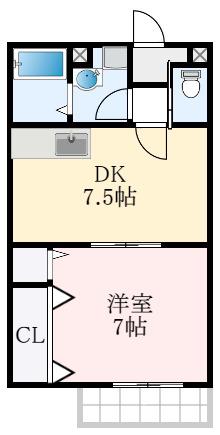 スカイハイツ(1DK/2階)の間取り写真