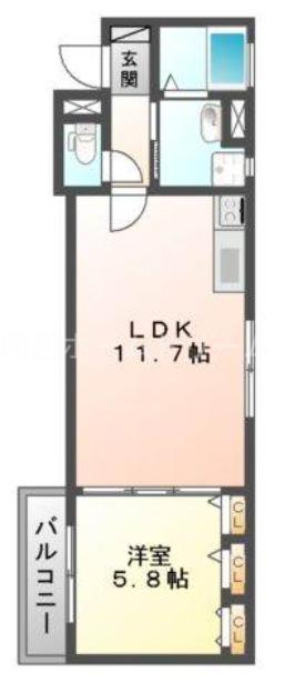 クリエオーレ石原町(1LDK/2階)の間取り写真