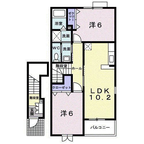 パ-クサイドカレートA(2LDK/2階)の間取り写真