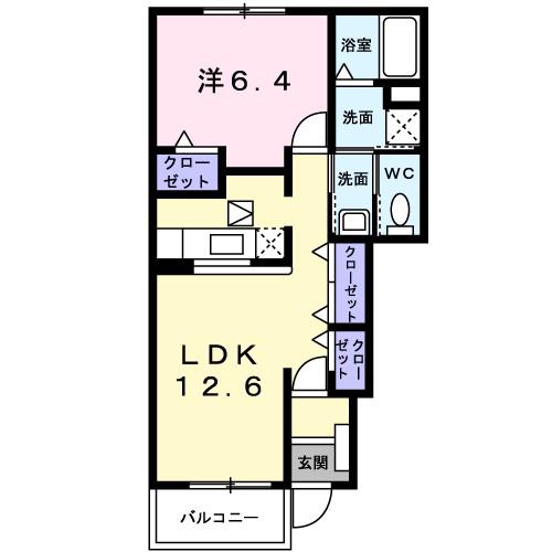 ジャスパーヒルズI(1LDK/1階)の間取り写真