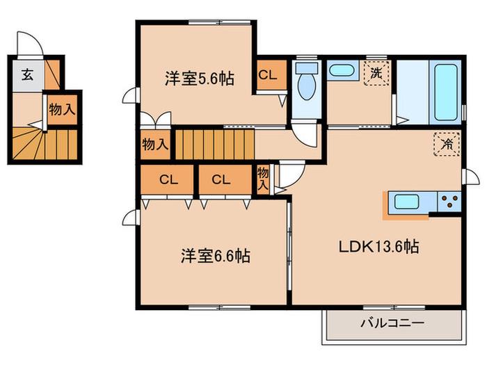 カーサ雅 A(2LDK/2階)の間取り写真