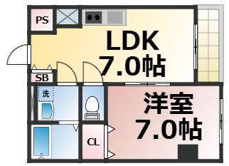 ビックシャイン今里(1LDK/2階)の間取り写真