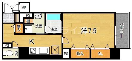 ぐらんすいーと(1K/3階)の間取り写真