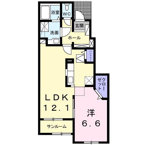 リゼール・ド・レ・ミュE館(1LDK/1階)の間取り写真