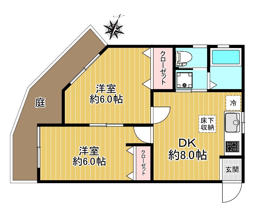フォレストI(2DK/1階)の間取り写真